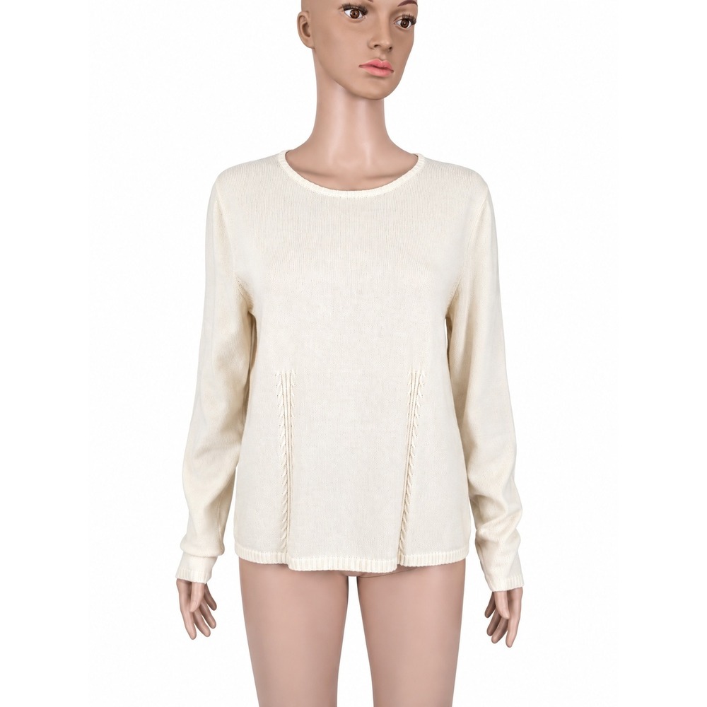 Oscar de la Renta Petite PXL Cream Ivory Knit Sweater Long Sleeve